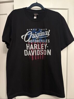 Harley-Davidson Black 'Original Motorcycles' Graphic Tee with Red & Blue Accents